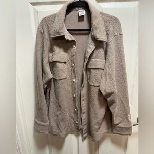 PINK Victoria's Secret Taupe Teddy Button-Up Jacket shirt